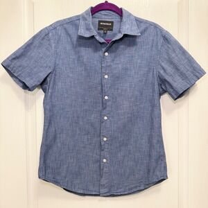 Bonobos Mens Athletic Fit Short Sleeve Button Down Shirt Blue Small Short